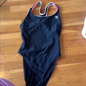 TYR black red and white one piece bathing suit